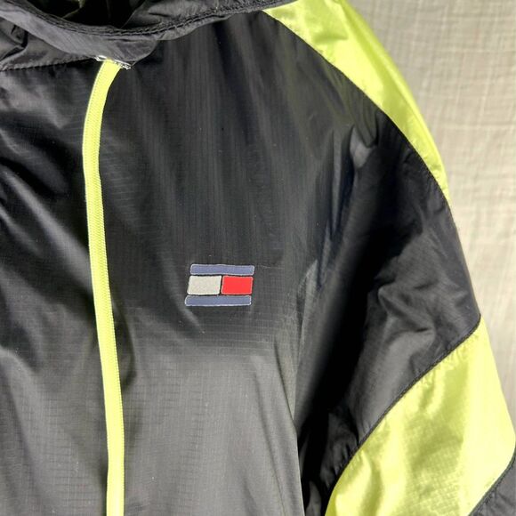Hilfiger Windbreaker Lined Wm Sz M Navy Blue & Neon Yellow Accents Soft Fabric - Picture 12 of 16